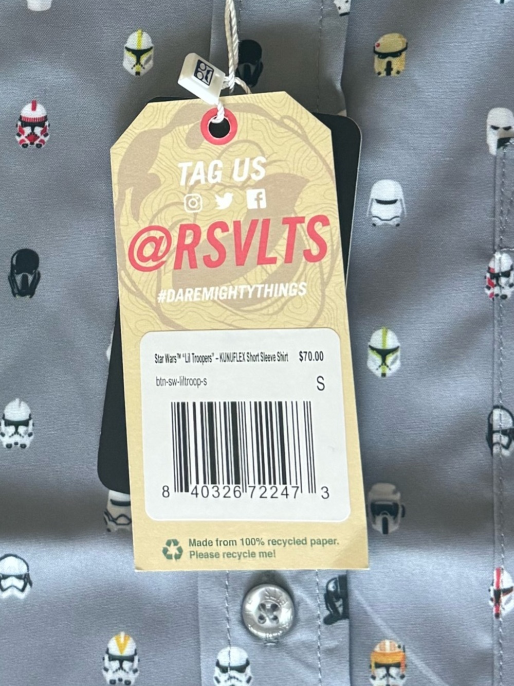 RSVLTS Star Wars Button Up Shirt Men’s Small NWT Little Stormtrooper Grey - Picture 5 of 5